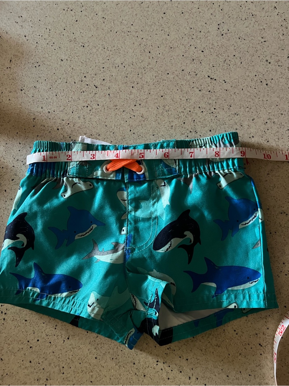 Cat & Jack Teal Shark Swim Shorts with Orange Drawstring